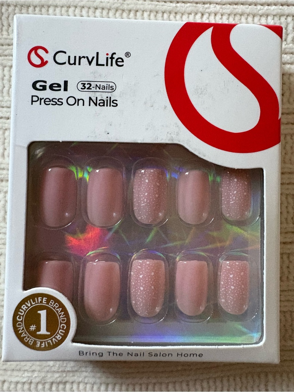 New Curvlife White & Baby Pink Gel Press On Nails - 32-Count